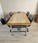 Eettafel met 4 stoelen – industrieel en comfortabel, Ophalen, Gebruikt, 50 tot 100 cm, Vijf personen of meer