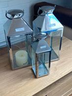 Set van 3 Zilverkleurige Lantaarns, Ophalen, Zo goed als nieuw, Metaal, Kandelaar