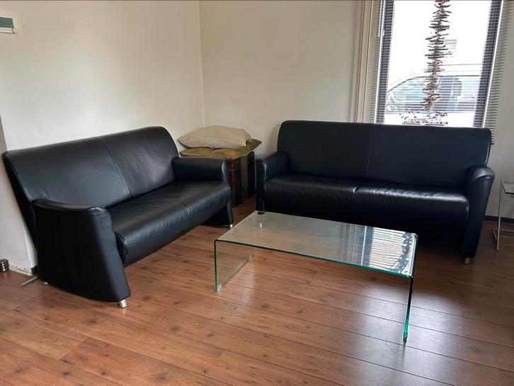 Goossens zwart lederen design banken / bankstel, Huis en Inrichting, Banken | Bankstellen, Zo goed als nieuw, 150 tot 200 cm, 75 tot 100 cm