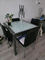 Eettafel met stoelen - Glas en Metaal, Huis en Inrichting, Tafels | Eettafels, Ophalen, Rechthoekig, Glas, 50 tot 100 cm