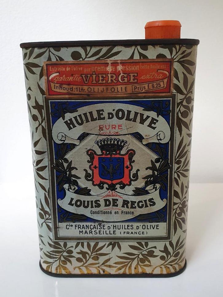 antiek blik olijfolie uit Frankrijk - Louis de Regis, Verzamelen, Blikken, Gebruikt, Overige, Overige merken, Ophalen of Verzenden