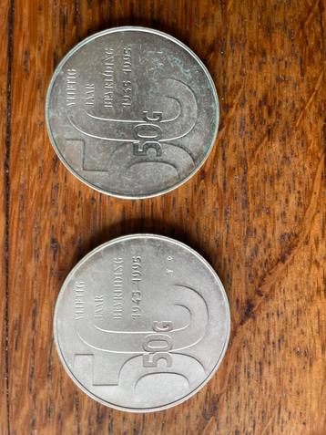2 stuks zilveren 50 gulden herinneringsmunten beschikbaar voor biedingen