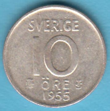 Zweden 10 öre 1955 TS zilver, KM# 823 in munthouder  beschikbaar voor biedingen