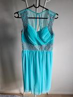 Turquoise chiffon jurk, Kleding | Dames, Jurken, Blauw, Maat 46/48 (XL) of groter, Ophalen of Verzenden, Zo goed als nieuw