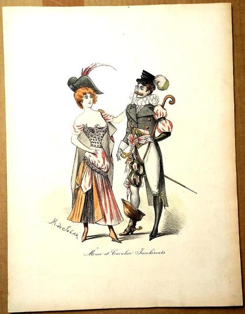Prent Muse et Cavalier Incohérents - M. de Solar, Antiek en Kunst, Kunst | Litho's en Zeefdrukken, Ophalen of Verzenden