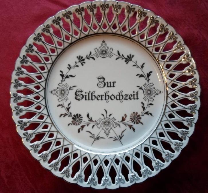 Porseleinen wandbord "Zur Silberhochzeit" G.W. Röslau, Antiek en Kunst, Antiek | Wandborden en Tegels, Ophalen of Verzenden