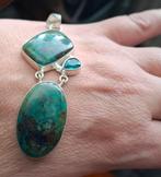 Mooie zilveren hanger (925) met chrysocolla, Overige voorstellingen, Nieuw, Ophalen of Verzenden, Met edelsteen