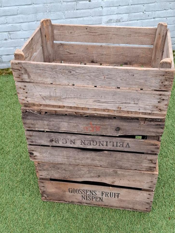 Oude houten veilingkisten - decoratie voor tuin of binnen, Tuin en Terras, Bloembakken en Plantenbakken, Gebruikt, Hout, Binnen