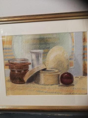 Schilderij in pastelkrijt, ingelijst, nieuw werk. beschikbaar voor biedingen
