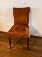 Set van 5 eetkamerstoelen — warme cognac-kleur suède, Huis en Inrichting, Stoelen, Ophalen, Bruin, Hout, Zo goed als nieuw