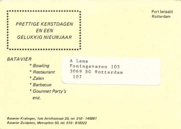 Batavier Kralingen / Zuidplein - 12.1979 - briefkaart, Postzegels en Munten, Brieven en Enveloppen | Nederland, Briefkaart, Ophalen of Verzenden