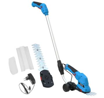 Accu gras-hegknipset met telescoophandvat en wielen en lader beschikbaar voor biedingen