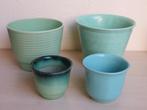3 pastel groene en 1 blauwe bloempot, jaren '50/'60, Ophalen of Verzenden, Huis en Inrichting