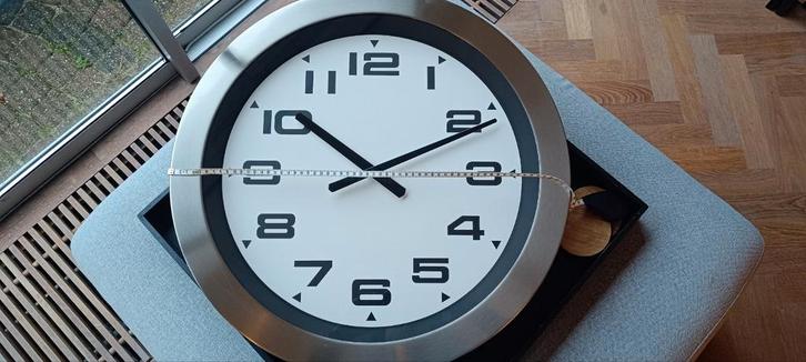 XXL Wandklok - RVS Look - Tijdloos Design - 60cm, Huis en Inrichting, Woonaccessoires | Klokken, Zo goed als nieuw, Wandklok, Analoog