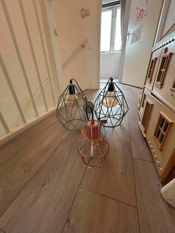 Set van 3 Design Hanglampen, Huis en Inrichting, Lampen | Hanglampen, Zo goed als nieuw, Minder dan 50 cm, Metaal, Ophalen