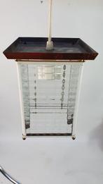 Vintage hanglamp, metalen vierkant, 4 glazen platen. S31, Tweedehands verkoop, Tweedehands verkoop, Gebruikt, Ophalen of Verzenden