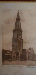 Ets martinitoren Groningen - gesigneerd Brouwer, Antiek en Kunst, Kunst | Etsen en Gravures, Ophalen