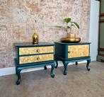 Set van twee nachtkastjes in petrol groen en goud, Ophalen, 1 of 2 laden, 5363st, Minder dan 100 cm