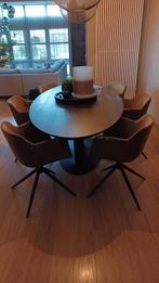 eetkamer stoelen 6st. kuip stof met kunstleer bruin, Huis en Inrichting, Stoelen, Ophalen, Gebruikt, Bruin, Warm modern
