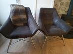 2 antraciet fauteuils van Henders en Hazel h&h, Huis en Inrichting, Stoelen, Ophalen, Twee, Leer, Zo goed als nieuw