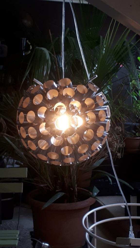 Zilverkleurige hanglamp, Huis en Inrichting, Lampen | Hanglampen, Zo goed als nieuw, Minder dan 50 cm, Metaal, Ophalen of Verzenden