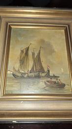 Schilderij boten vissers kotters paneel geschilderd, Antiek en Kunst, Ophalen of Verzenden