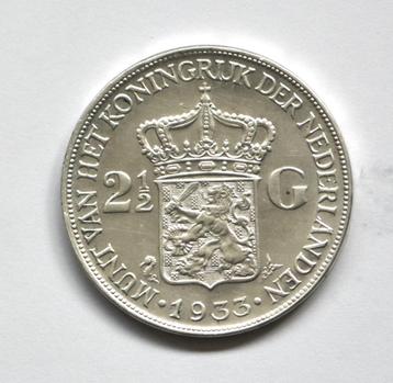 Wilhelmina 2 ½  gulden 1933 zeer mooie munt zilver 2,5 beschikbaar voor biedingen