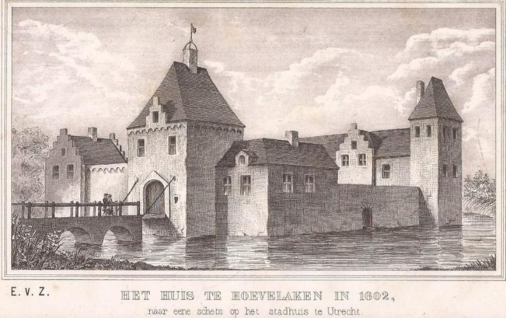 Het Huis te Hoevelaken in 1602 naar schets op het stadhuis, Antiek en Kunst, Kunst | Etsen en Gravures, Ophalen of Verzenden