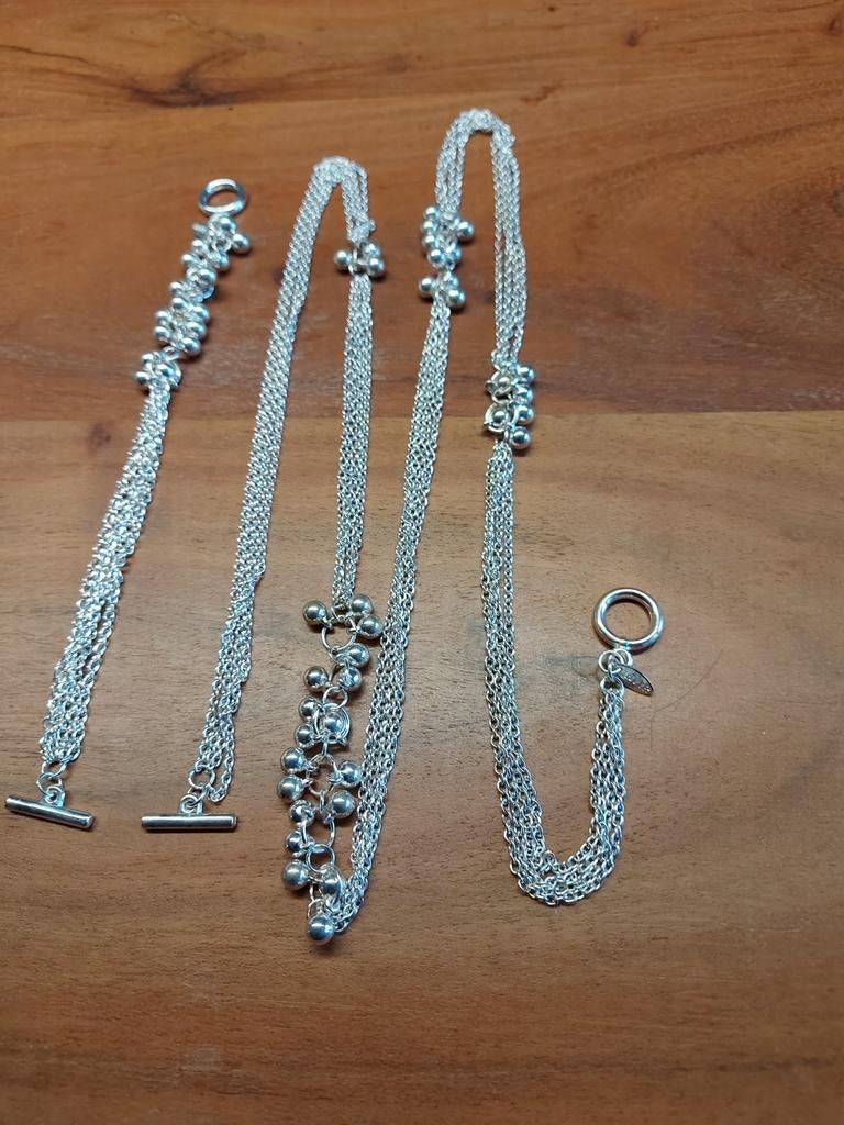 LBVYR Armband en Ketting Set - Zilverkleurig, Sieraden, Tassen en Uiterlijk, Armbanden, Zo goed als nieuw, Staal, Zilver, Met bedels of kralen