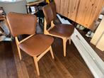 Vintage Houten Stoelen met Lederen Zitting (2), Huis en Inrichting, Stoelen, Ophalen, Gebruikt, Vintage, Hout