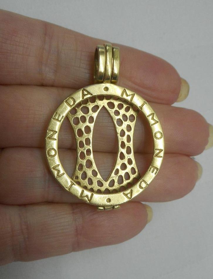 Zilveren goud vergulde mimoneda hanger nr.897, Sieraden, Tassen en Uiterlijk, Kettinghangers, Zo goed als nieuw, Zilver, Goud