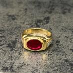 14k gouden ring heren rood robijn steen