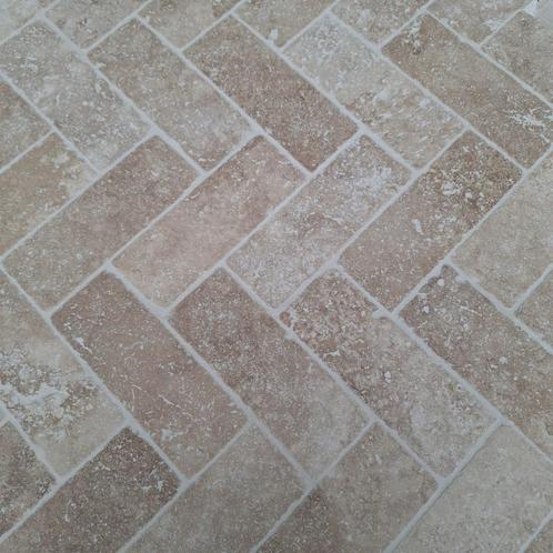 Brick Mocca travertin 20.3x7,5x1cm vloer/wandtegel, Doe-het-zelf en Verbouw, Tegels, Nieuw, Vloertegels, Keramiek, 60 cm of meer