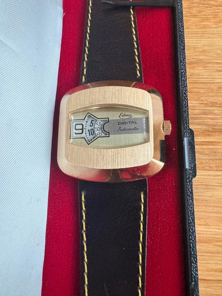 Edma Digital Automatic horloge jump hour vintage, Sieraden, Tassen en Uiterlijk, Horloges | Heren, Zo goed als nieuw, Overige merken