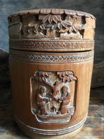 Wooden lidded chinese bamboe penselen pot, Ophalen of Verzenden