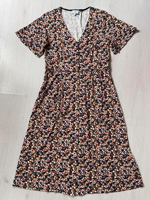zwarte gebloemde JIGSAW jurk met korte mouwen mt L, Kleding | Dames, Jurken, Zo goed als nieuw, Maat 38/40 (M), Verzenden