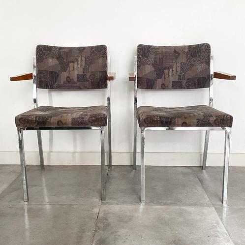 Twee vintage design stoelen Gispen voor Emmein, Reaal 9121-1, Huis en Inrichting, Stoelen, Gebruikt, Twee, Hout, Metaal, Stof