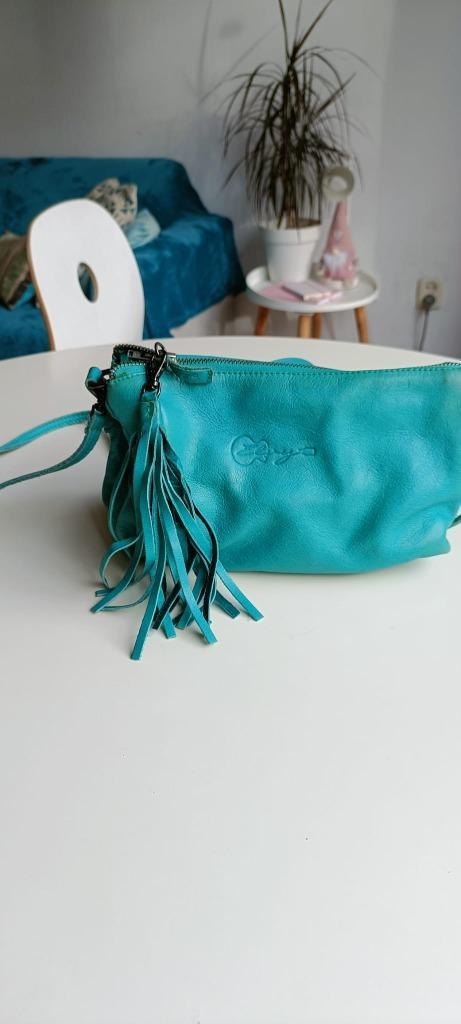 Leren schoudertasje – ELVY – aqua groen, Sieraden, Tassen en Uiterlijk, Tassen | Damestassen, Gebruikt, Schoudertasje, Groen, Verzenden