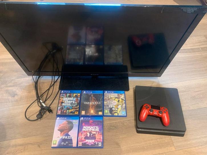 PS4 Slim + TV + Controller + 5 Games - Complete Set!, Spelcomputers en Games, Spelcomputers | Sony PlayStation 4, Gebruikt, Slim