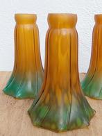Twee Art Deco lampenkappen tulpen bruine en groene glaspasta, Antiek en Kunst, Ophalen of Verzenden