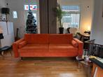 Oranje Velours Bank 2,5 zits, Gebruikt, 150 tot 200 cm, Driepersoons, 75 tot 100 cm