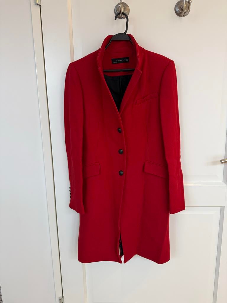 Zara wollen mantel - Maat 38, Kleding | Dames, Jassen | Winter, Zo goed als nieuw, Maat 38/40 (M), Rood, Ophalen of Verzenden