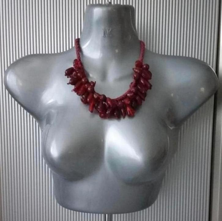 Manouk - koordketting met glasbedels, Sieraden, Tassen en Uiterlijk, Kettingen, Nieuw, Overige materialen, Rood, Verzenden