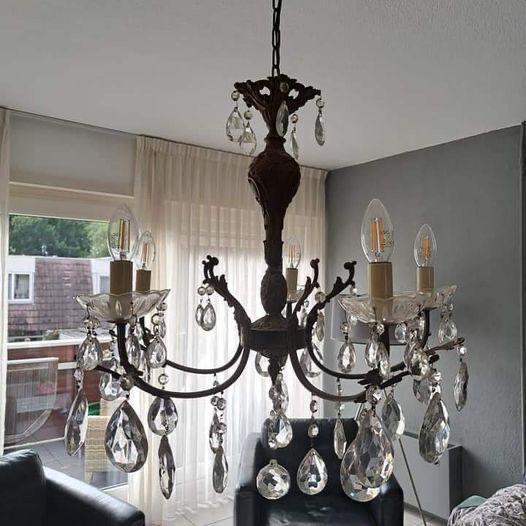 Klassieke kroonluchter met kristallen, Huis en Inrichting, Lampen | Kroonluchters, Gebruikt, Metaal, Ophalen