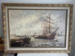 Olieverf Schilderij: Zeilschip in Haven - 107x77 cm, Antiek en Kunst, Kunst | Schilderijen | Klassiek, Ophalen