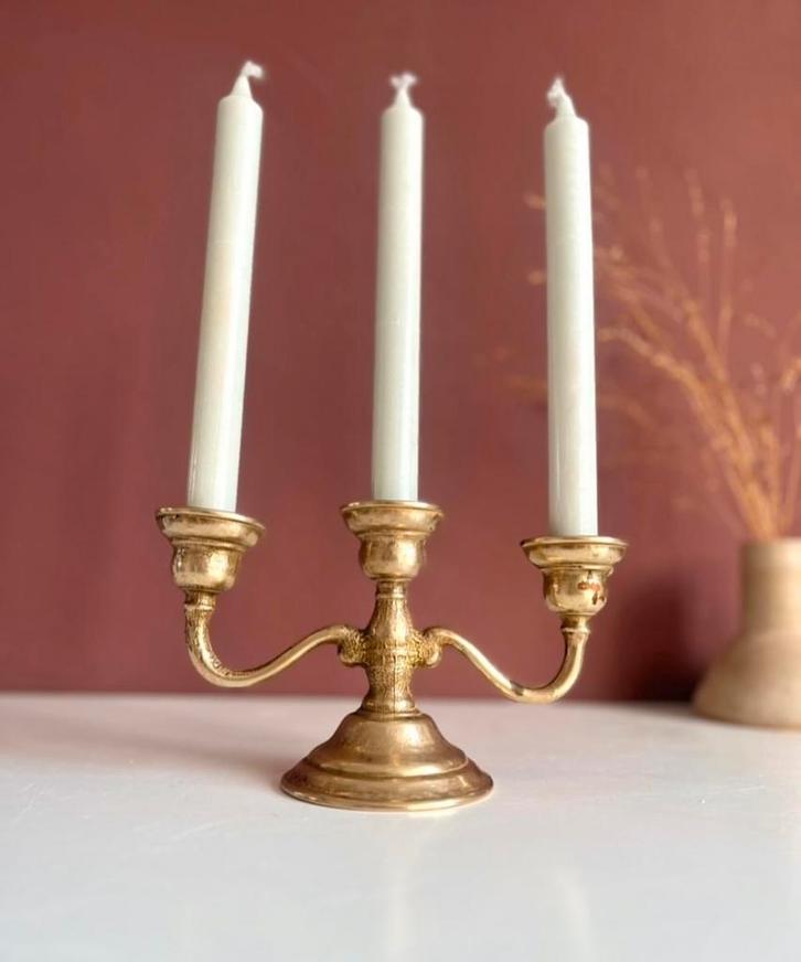 Vintage messing kandelaar, Antiek en Kunst, Antiek | Kandelaars, Koper of Brons, Ophalen of Verzenden