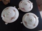 3 Dekschalen Petrus Regoût met bloemmotief, antiek, Ophalen