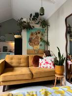 Okergele velours bank, Ophalen, Gebruikt, 150 tot 200 cm, Driepersoons