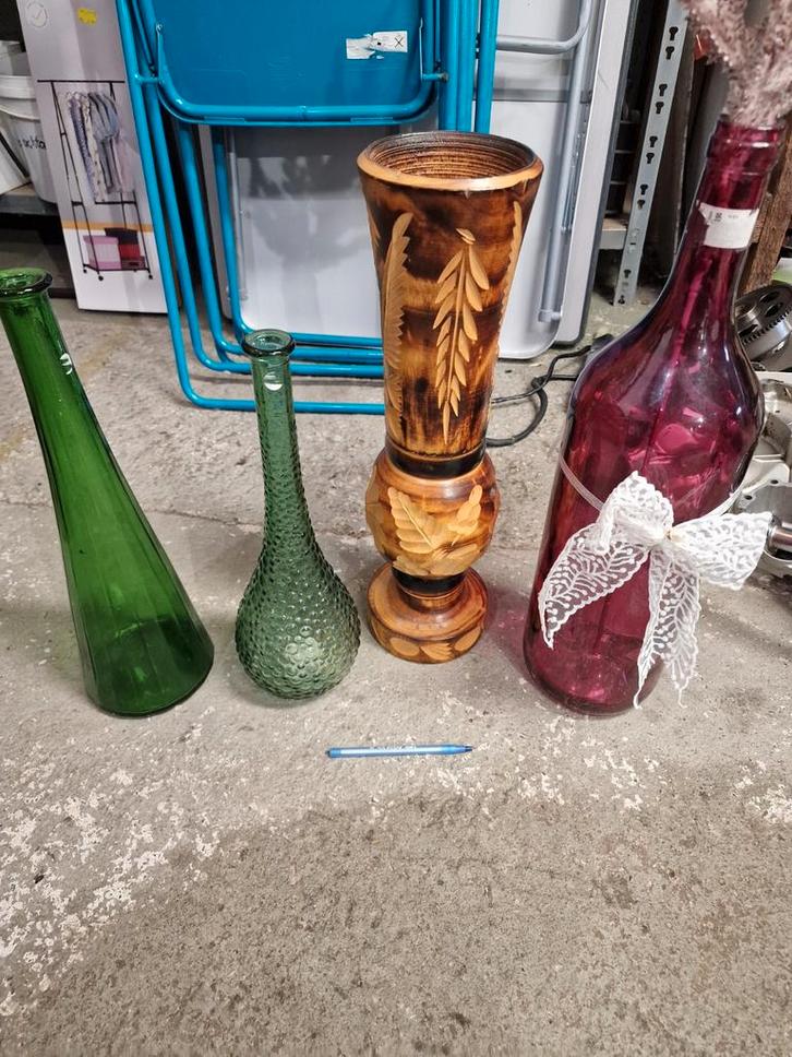 Vazen Collectie - 4 Stuks, Huis en Inrichting, Woonaccessoires | Vazen, Gebruikt, Groen, 50 tot 75 cm, Glas, Ophalen of Verzenden
