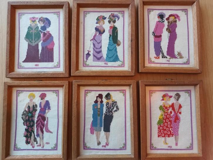 Set geborduurde wanddecoratie dames/modestijlen, Huis en Inrichting, Woonaccessoires | Wanddecoraties, Gebruikt, Verzenden
